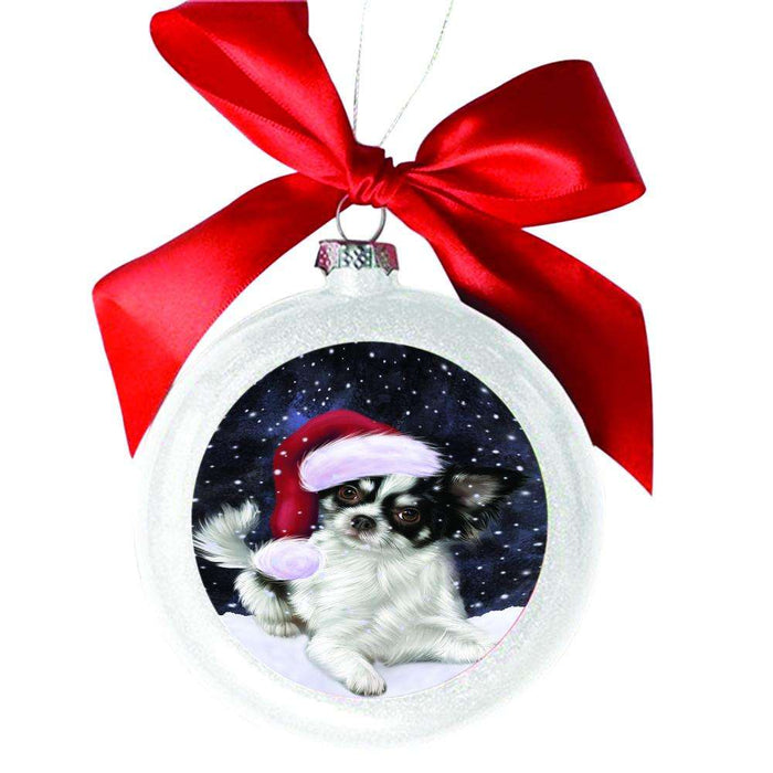 Let it Snow Christmas Holiday Chihuahua Dog White Round Ball Christmas Ornament WBSOR48537