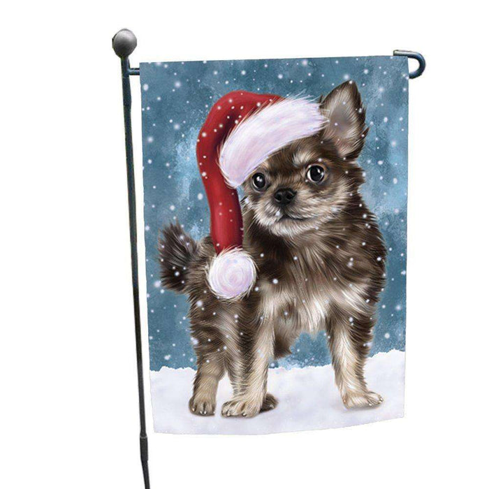 Let it Snow Christmas Holiday Chihuahua Puppy Dog Wearing Santa Hat Garden Flag