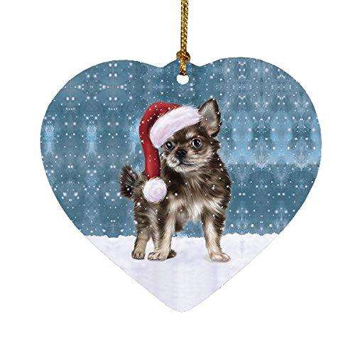 Let it Snow Christmas Holiday Chihuahua Puppy Dog Wearing Santa Hat Heart Ornament D279