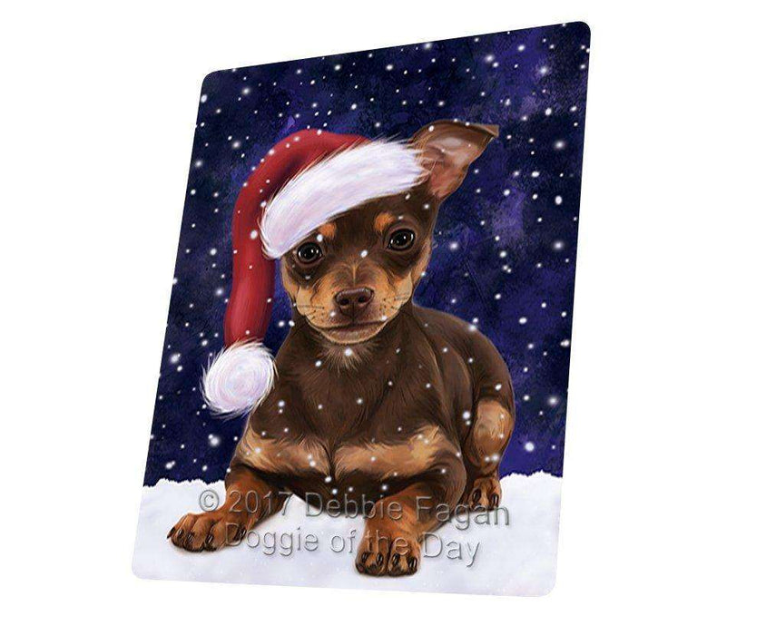 Let it Snow Christmas Holiday Chihuahua Puppy Dog Wearing Santa Hat Large Refrigerator / Dishwasher Magnet D224