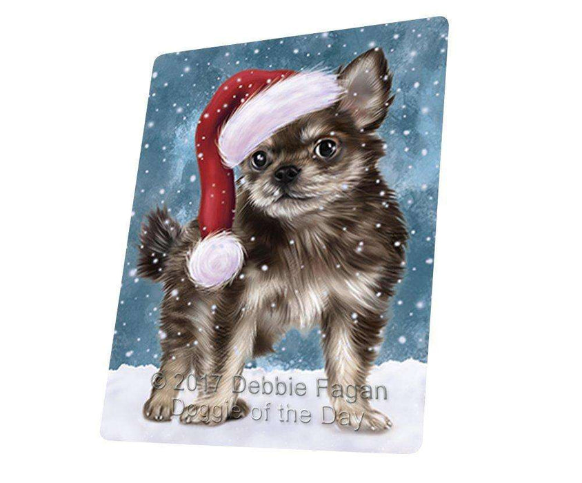 Let it Snow Christmas Holiday Chihuahua Puppy Dog Wearing Santa Hat Tempered Cutting Board