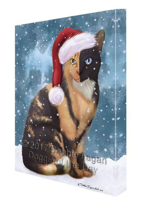 Let it Snow Christmas Holiday Chimera Cat Wearing Santa Hat Canvas Wall Art