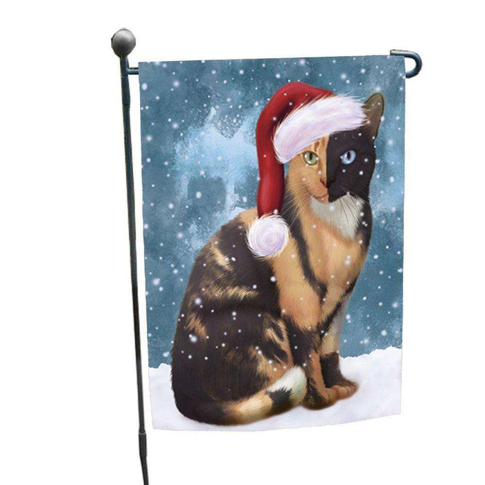 Let it Snow Christmas Holiday Chimera Cat Wearing Santa Hat Garden Flag