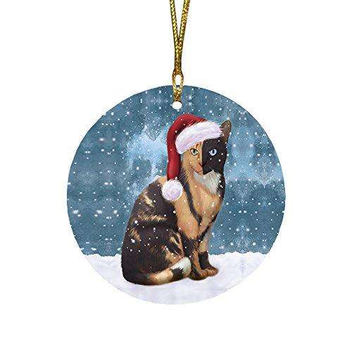 Let it Snow Christmas Holiday Chimera Cat Wearing Santa Hat Round Ornament D281