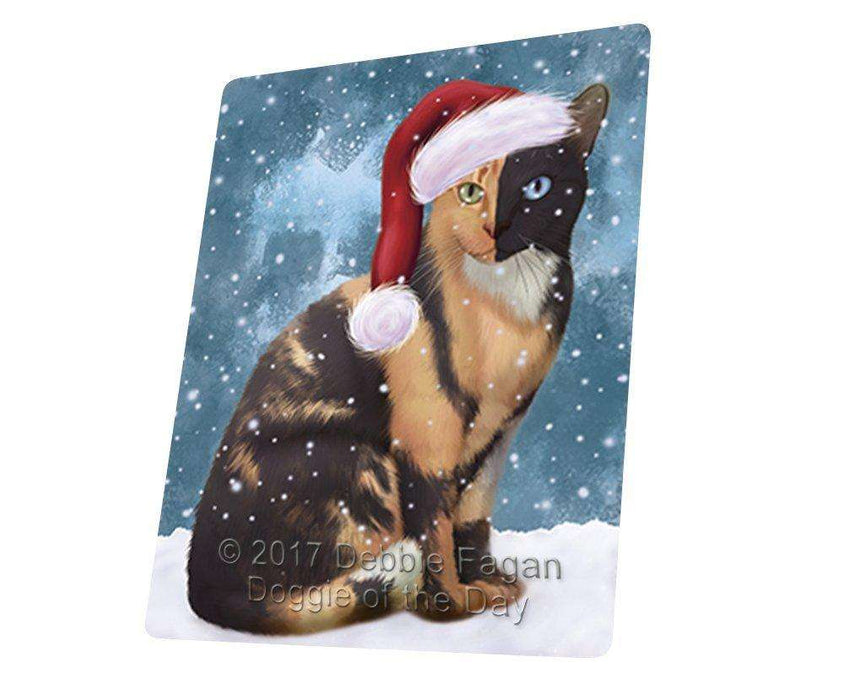 Let it Snow Christmas Holiday Chimera Cat Wearing Santa Hat Tempered Cutting Board