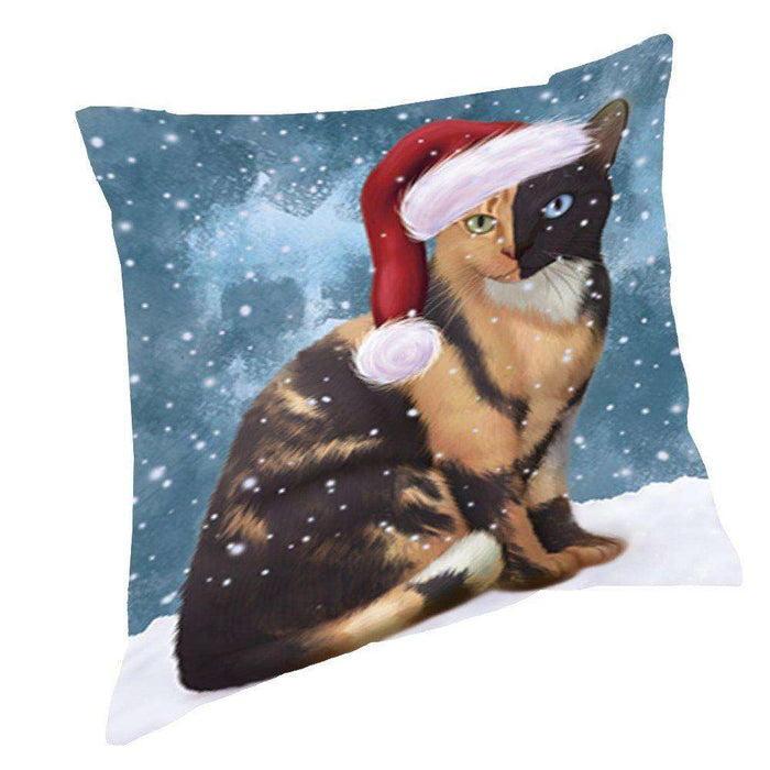 Let it Snow Christmas Holiday Chimera Cat Wearing Santa Hat Throw Pillow D439