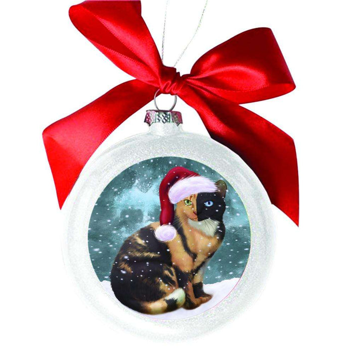 Let it Snow Christmas Holiday Chimera Cat White Round Ball Christmas Ornament WBSOR48538