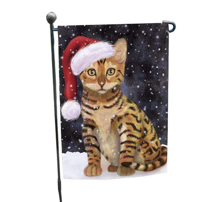 Let it Snow Christmas Holiday Chinese Li Hua Kitten Cat Wearing Santa Hat Garden Flag