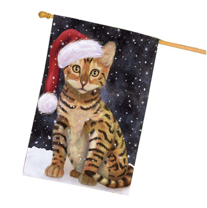 Let it Snow Christmas Holiday Chinese Li Hua Kitten Cat Wearing Santa Hat House Flag