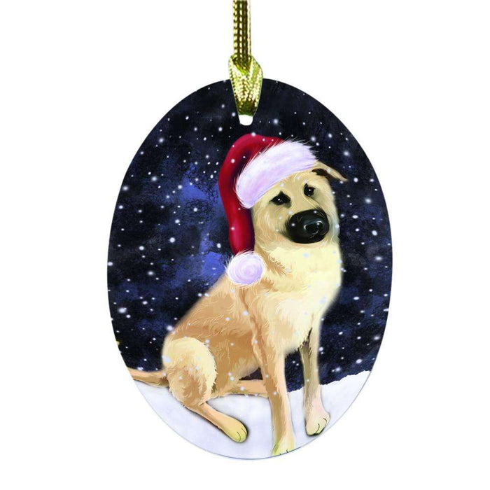 Let it Snow Christmas Holiday Chinook Dog Oval Glass Christmas Ornament OGOR48540