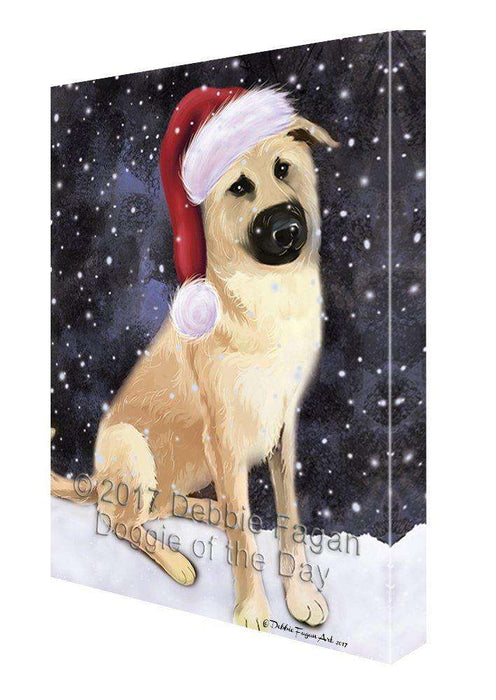 Let it Snow Christmas Holiday Chinook Dog Wearing Santa Hat Canvas Wall Art