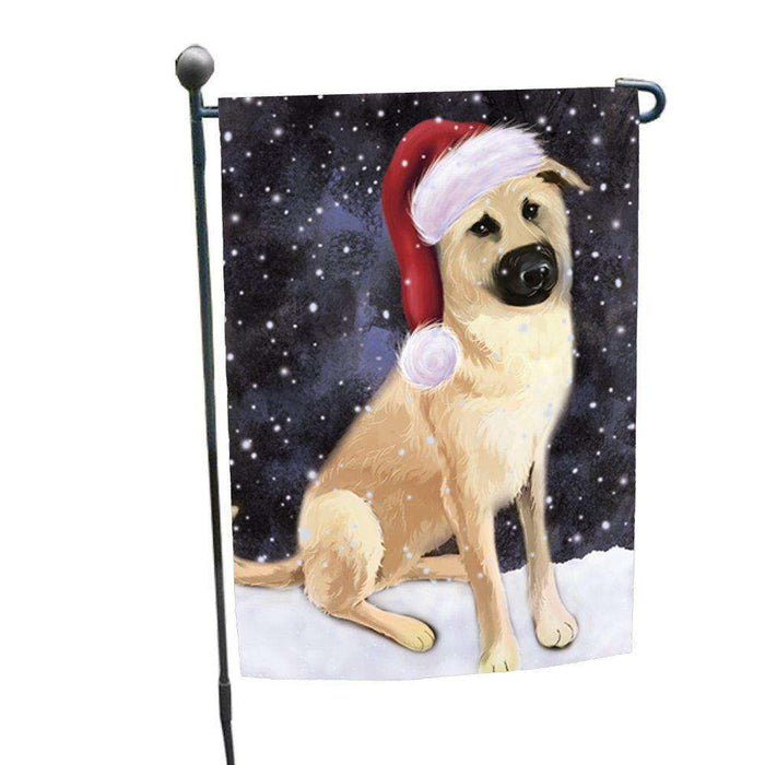 Let it Snow Christmas Holiday Chinook Dog Wearing Santa Hat Garden Flag