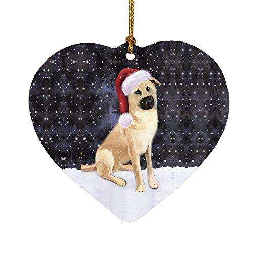 Let it Snow Christmas Holiday Chinook Dog Wearing Santa Hat Heart Ornament D283