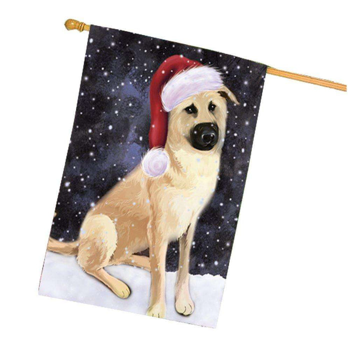 Let it Snow Christmas Holiday Chinook Dog Wearing Santa Hat House Flag