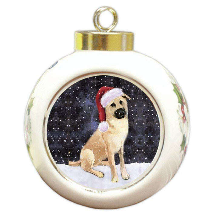 Let it Snow Christmas Holiday Chinook Dog Wearing Santa Hat Round Ball Ornament D283
