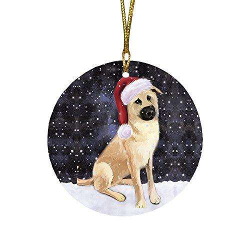 Let it Snow Christmas Holiday Chinook Dog Wearing Santa Hat Round Ornament D283