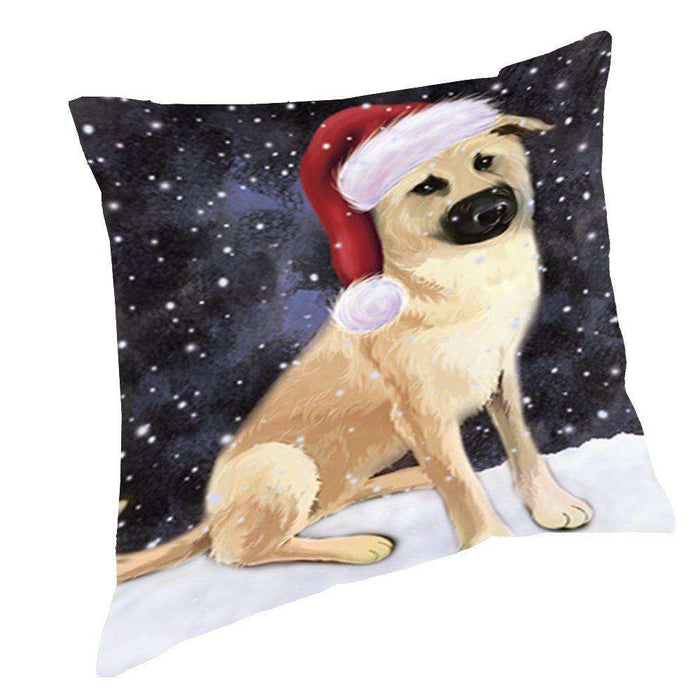 Let it Snow Christmas Holiday Chinook Dog Wearing Santa Hat Throw Pillow D441