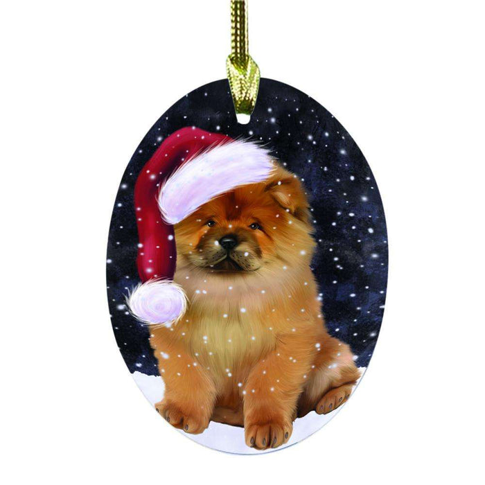 Let it Snow Christmas Holiday Chow Chow Dog Oval Glass Christmas Ornament OGOR48541
