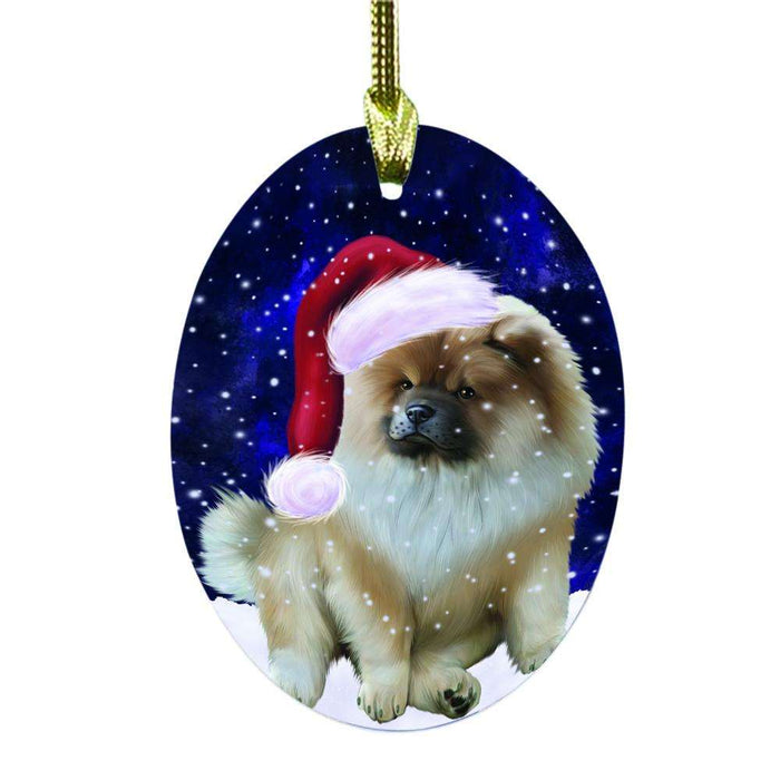 Let it Snow Christmas Holiday Chow Chow Dog Oval Glass Christmas Ornament OGOR48542
