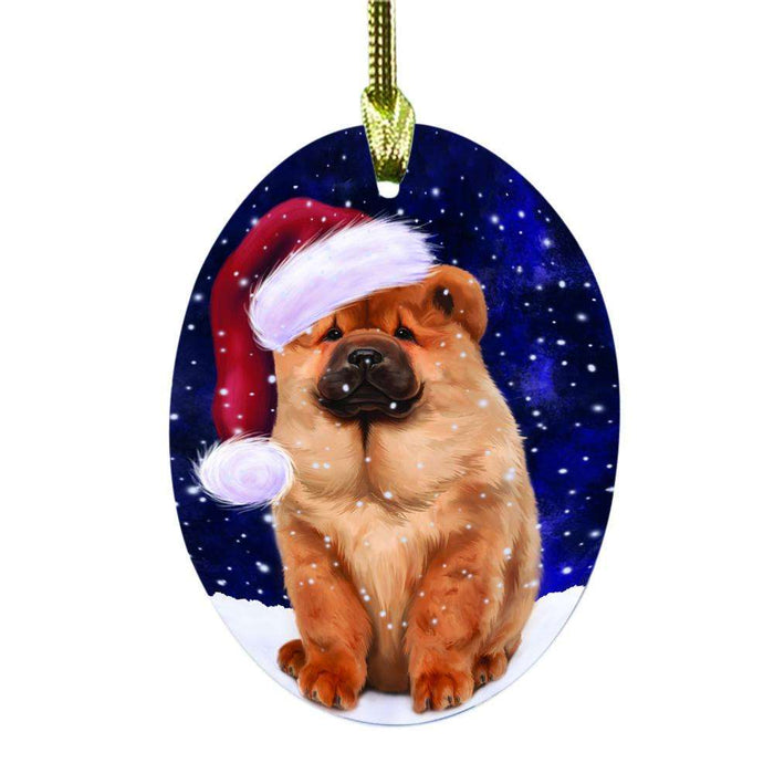 Let it Snow Christmas Holiday Chow Chow Dog Oval Glass Christmas Ornament OGOR48543