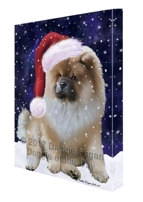 Let it Snow Christmas Holiday Chow Chow Dog Wearing Santa Hat Canvas Wall Art