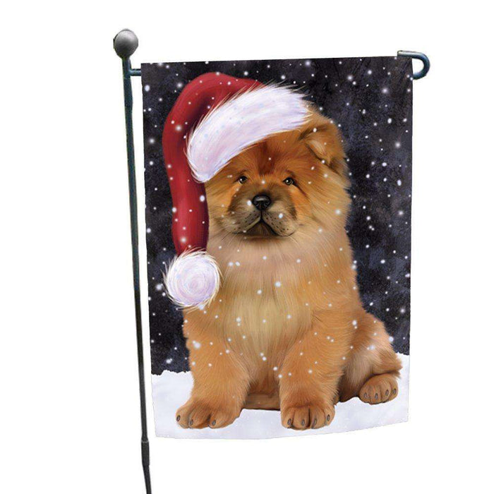 Let it Snow Christmas Holiday Chow Chow Dog Wearing Santa Hat Garden Flag