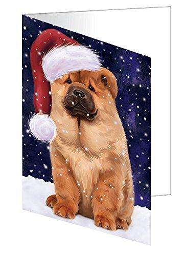 Let it Snow Christmas Holiday Chow Chow Dog Wearing Santa Hat Handmade Artwork Assorted Pets Greeting Cards and Note Cards with Envelopes for All Occasions and Holiday Seasons D390