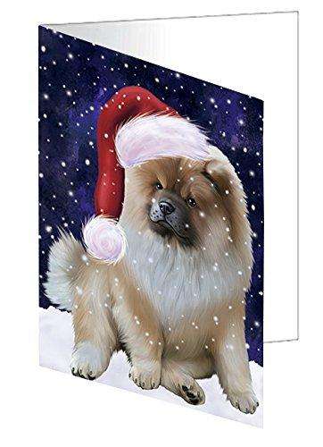 Let it Snow Christmas Holiday Chow Chow Dog Wearing Santa Hat Handmade Artwork Assorted Pets Greeting Cards and Note Cards with Envelopes for All Occasions and Holiday Seasons