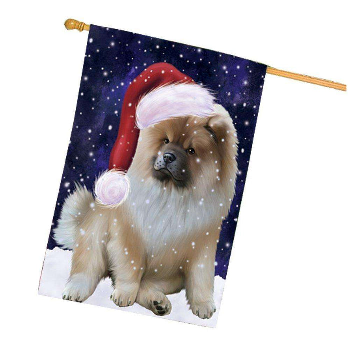 Let it Snow Christmas Holiday Chow Chow Dog Wearing Santa Hat House Flag