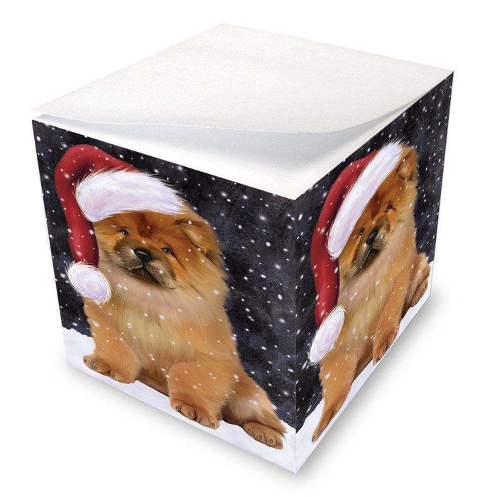Let it Snow Christmas Holiday Chow Chow Dog Wearing Santa Hat Note Cube D302