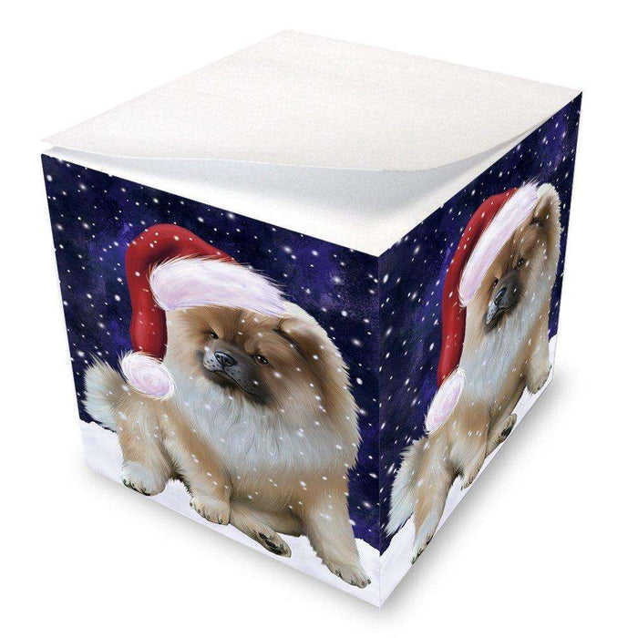 Let it Snow Christmas Holiday Chow Chow Dog Wearing Santa Hat Note Cube D303