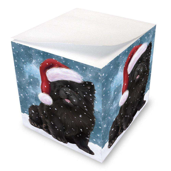 Let it Snow Christmas Holiday Chow Chow Dog Wearing Santa Hat Note Cube D304