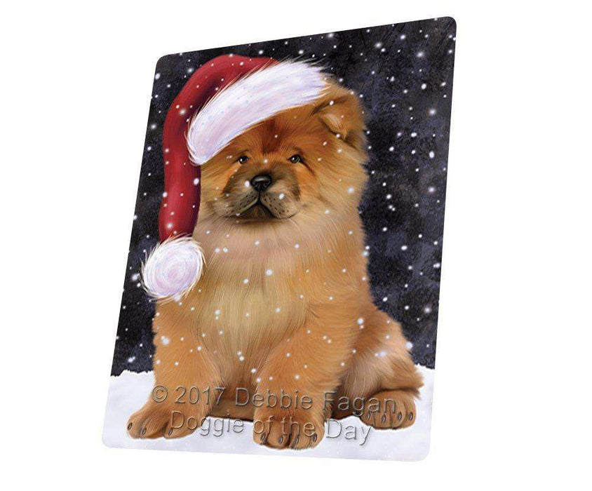 Let it Snow Christmas Holiday Chow Chow Dog Wearing Santa Hat Tempered Cutting Board (Small)