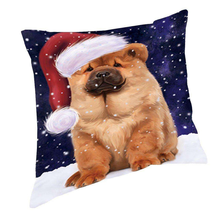Let it Snow Christmas Holiday Chow Chow Dog Wearing Santa Hat Throw Pillow D442