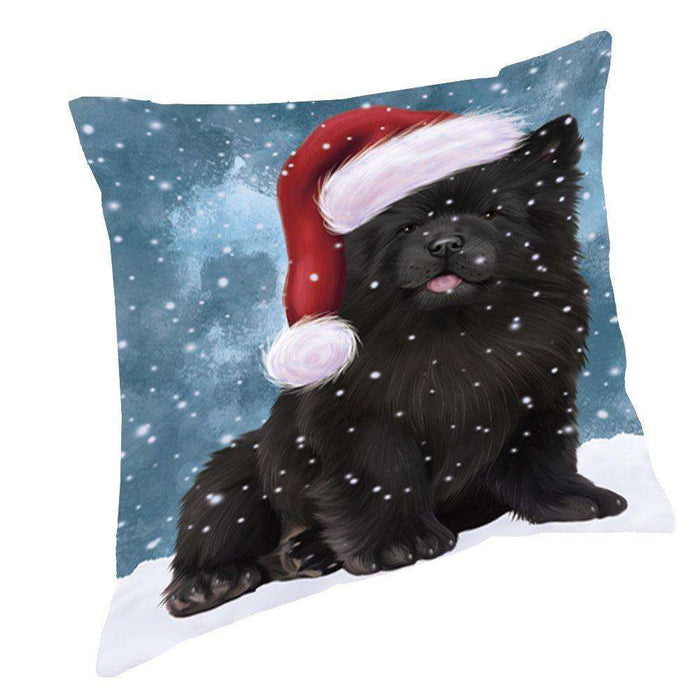 Let it Snow Christmas Holiday Chow Chow Dog Wearing Santa Hat Throw Pillow