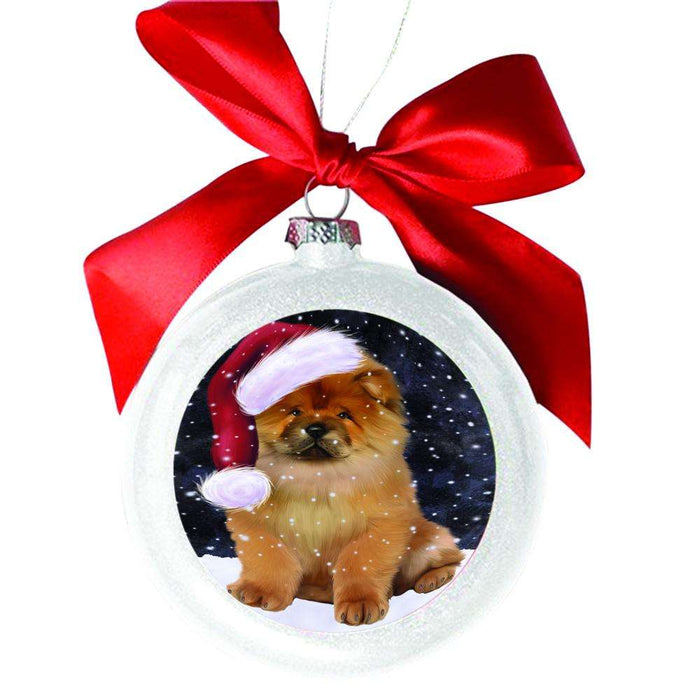 Let it Snow Christmas Holiday Chow Chow Dog White Round Ball Christmas Ornament WBSOR48541