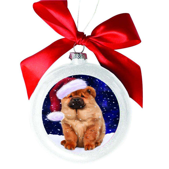 Let it Snow Christmas Holiday Chow Chow Dog White Round Ball Christmas Ornament WBSOR48543
