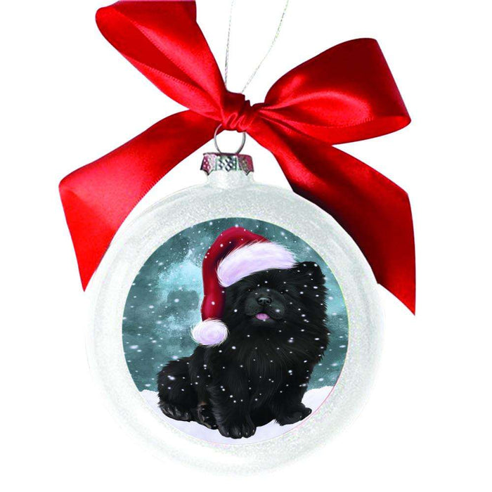 Let it Snow Christmas Holiday Chow Chow Dog White Round Ball Christmas Ornament WBSOR48544