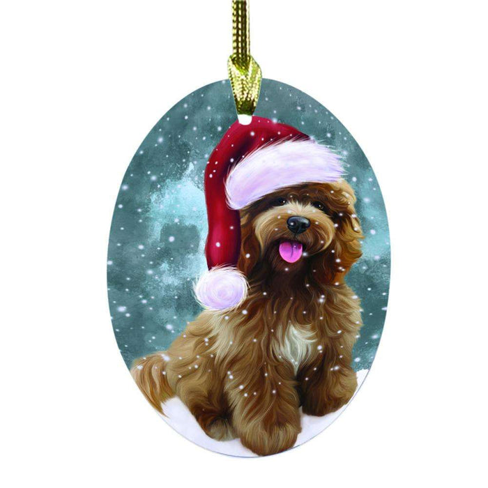 Let it Snow Christmas Holiday Cockapoo Dog Oval Glass Christmas Ornament OGOR48545