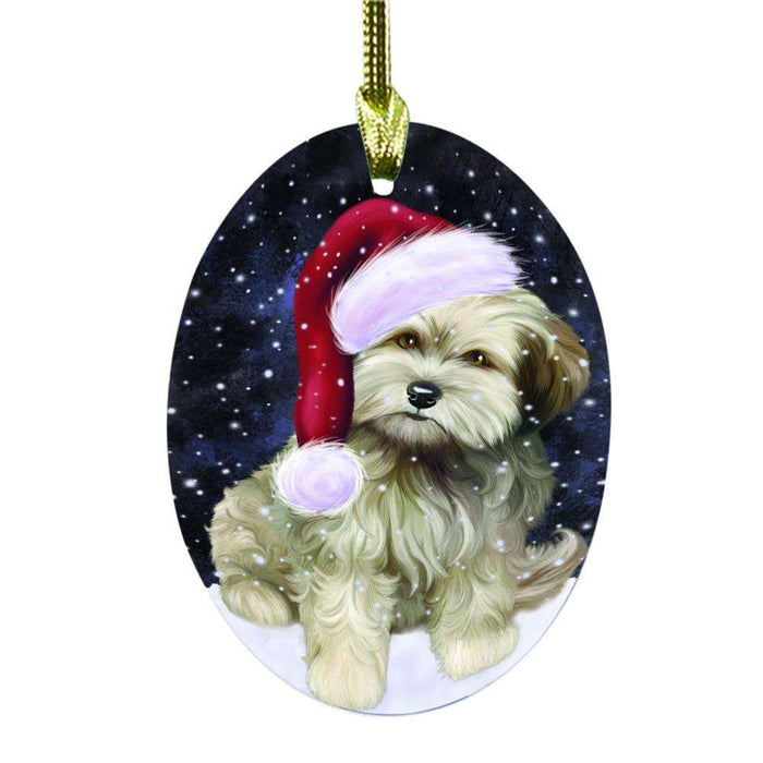 Let it Snow Christmas Holiday Cockapoo Dog Oval Glass Christmas Ornament OGOR48547