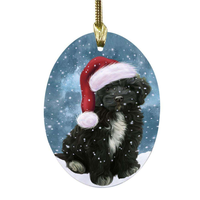 Let it Snow Christmas Holiday Cockapoo Dog Oval Glass Christmas Ornament OGOR48931