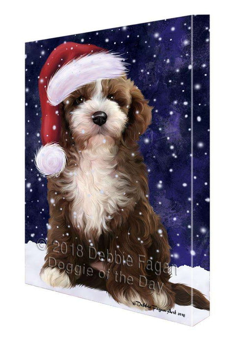 Let it Snow Christmas Holiday Cockapoo Dog Wearing Santa Hat Canvas Print Wall Art Décor CVS106442