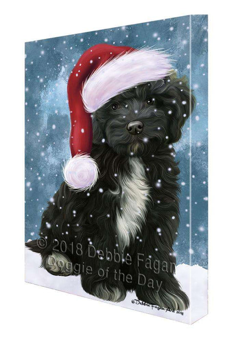 Let it Snow Christmas Holiday Cockapoo Dog Wearing Santa Hat Canvas Print Wall Art Décor CVS106451