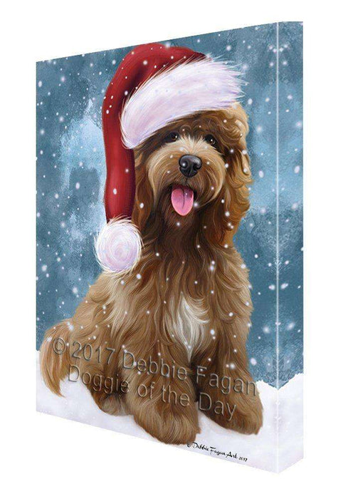 Let it Snow Christmas Holiday Cockapoo Dog Wearing Santa Hat Canvas Wall Art