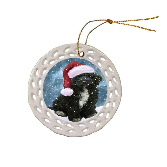 Let it Snow Christmas Holiday Cockapoo Dog Wearing Santa Hat Ceramic Doily Ornament DPOR54289