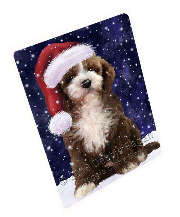 Let it Snow Christmas Holiday Cockapoo Dog Wearing Santa Hat Cutting Board C67308
