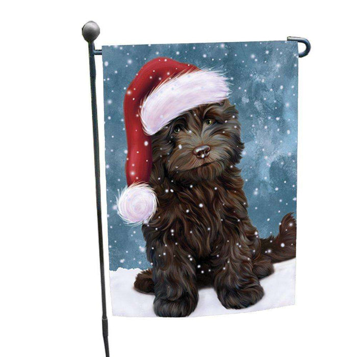 Let it Snow Christmas Holiday Cockapoo Dog Wearing Santa Hat Garden Flag