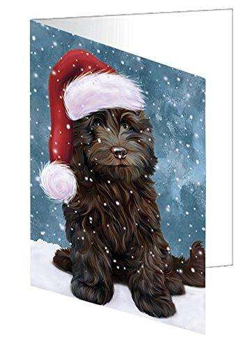 Let it Snow Christmas Holiday Cockapoo Dog Wearing Santa Hat Handmade Artwork Assorted Pets Greeting Cards and Note Cards with Envelopes for All Occasions and Holiday Seasons D392