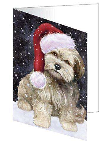 Let it Snow Christmas Holiday Cockapoo Dog Wearing Santa Hat Handmade Artwork Assorted Pets Greeting Cards and Note Cards with Envelopes for All Occasions and Holiday Seasons D393