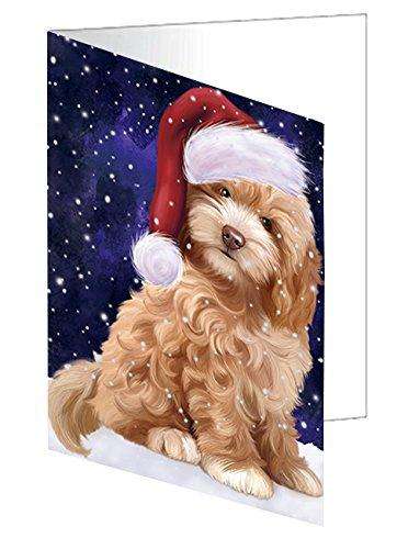 Let it Snow Christmas Holiday Cockapoo Dog Wearing Santa Hat Handmade Artwork Assorted Pets Greeting Cards and Note Cards with Envelopes for All Occasions and Holiday Seasons D394
